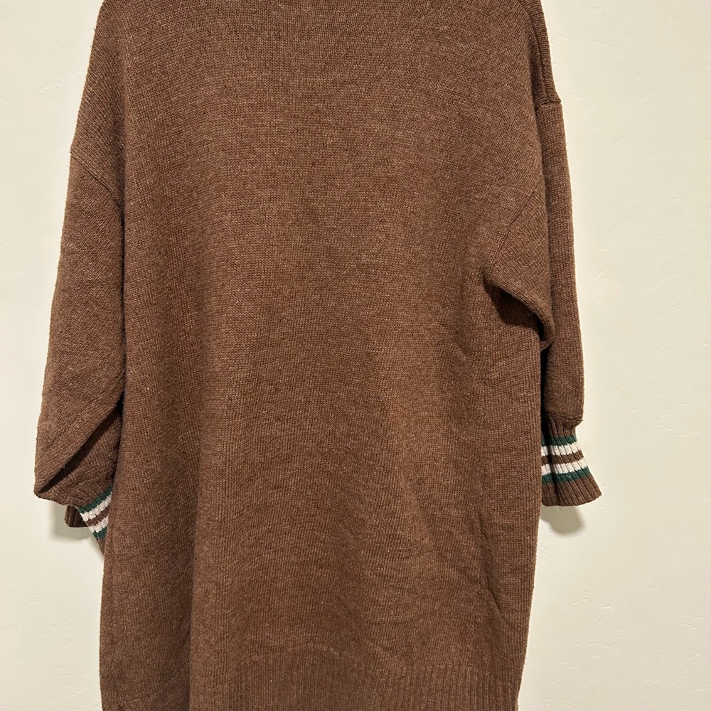Very J Brown Oversized Cardigan with Striped Cuffs